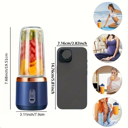1 Piece Portable Blender with 6 Blades, Personal Juicer for Milkshakes and Smoothies with Travel Lid, 400ml USB Rechargeable