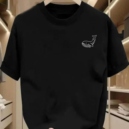 Whale Pattern Printed Round Neck Short Sleeve T-shirt Top Women's Summer Fashionable Casual Sports Shirt Women Clothes