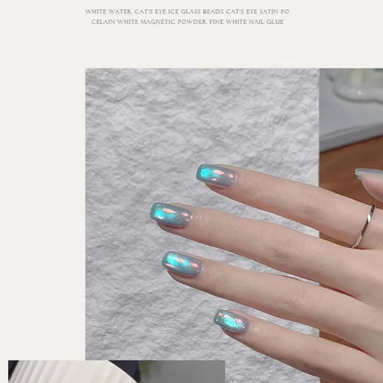 Ice Transparent Crystal Cat Eye Nail Polish Gel Mint Green Glass Bead Cat Eye Nail Magnetic UV Soak Off Gel Varnish Supplies