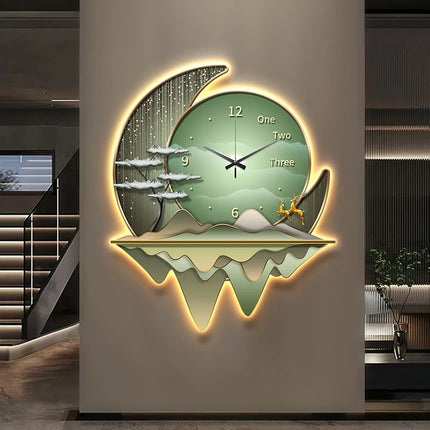 Light luxury restaurant decoration painting creative clock wall lamp 2024 new living room clock silent background wall clock