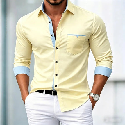 High Quality Men's Shirts, Contrasting Long Sleeved Shirts, Business Casual Shirts, Trendy Dating, Versatile Men's Clothing