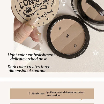 3 in1 Three Colors Powder Tray Blush Contouring Waterproof Long Lasting Delicate Natural Face Makeup