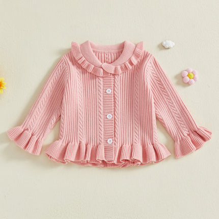 Toddler Baby Girl Autumn Button Down Cardigan Sweater Children Long Sleeve Turn Down Collar Solid Color Knit Sweater Tops