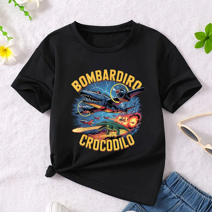 Y2K Boys Girls Italian Brainrot Animals Kids T-shirt Tung Tung Tung Sahur Short Sleeve Tops Funny Meme Cute Tee Summer Clothing