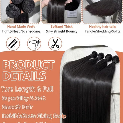 26 28 30 40 Inches Straight Human Hair Bundles Brazilian Raw Remy Weave 100% Unprocessed Extension Weft Natural Black For Women