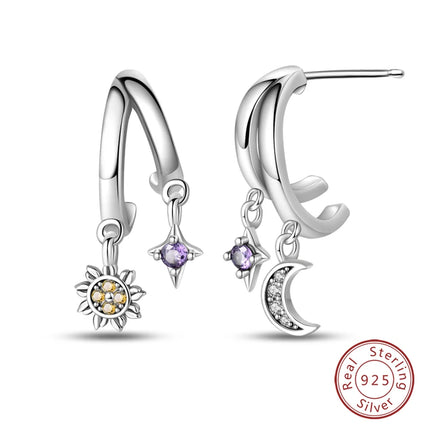 Real 925 Sterling Silver Star Earrings For Women Sparkling Zircon Ear Studs Luxury Fine Engagement Wedding Jewelry Gift For Girl