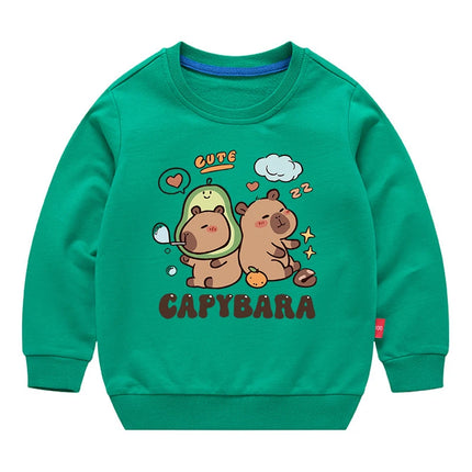 Cute Capybara Printed Kids Cotton Sweatshirts Boys Girls Spring Pullover Children's Japan Style Sportswear Long Sleeve T-shirt