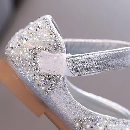 Autumn Girls Rhinestone Leather Shoes 2022 Spring Pearl Bow Princess Shoes Soft Children Baby Toddler Single Shoes G06