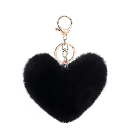 New Heart Plush Hair Ball Keychain Women Leopard Pompom Love Car Key Chain Bags Pendant Hairball Key Rings Jewelry llaveros 키링