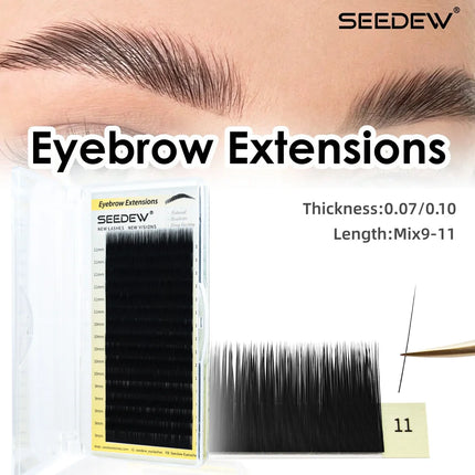 SEEDEW 0.07/0.10 Black/Brown Single Cluster Eyebrow Extensions Matte Black Straight Curl False Eyebrow Natural Look