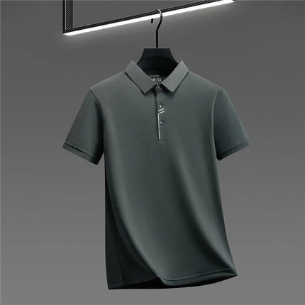 Men's Business Style Polo Shirt Cool Fabric Wrinkle Resistant Short Sleeve Top For Office Work