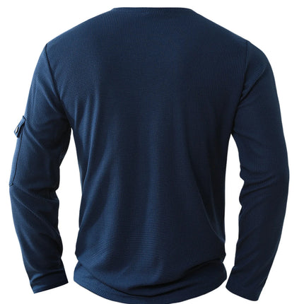 Men's New  Button Henley neck Shirt Long Sleeve Casual Button Solid color T-Shirt Fashion Waffle Cotton Fake two-piece T-Shirt