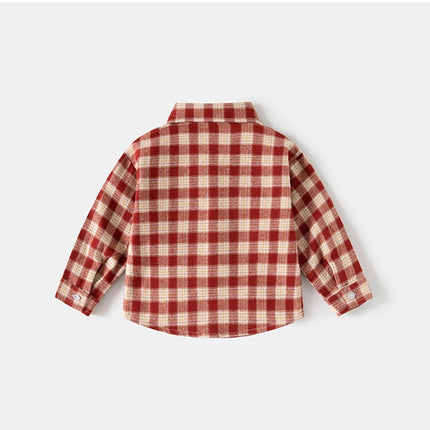 Spring Autumn Kids Plaid Long Sleeve Shirt Korean Style Boys Girls Loose Oversized Top Light Outerwear Casual Children Blouse