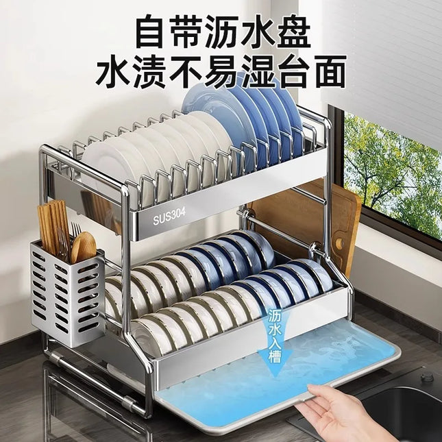 Bowl and dish storage rack, drain rack, 304 stainless steel kitchen storage rack