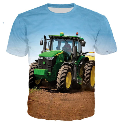 Summer Fashion Trend Sports Boy tractor Graphic Funny T-shirts Casual 3D Print Harajuku Personality Round Neck Short Sleeve Top