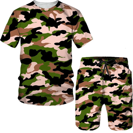 Men's Camouflage T-shirts Shorts 2-Piece Sets 3D Camo Print Tracksuit Outfits Fashion Casual Man Women Plus Size Sportwear Suits
