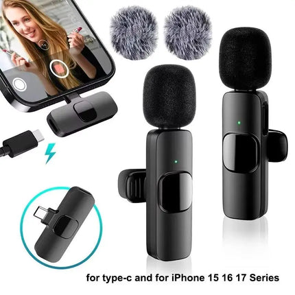 Wireless Lavalier Microphone Mini Windproof Wool Replaceable Lavalier Microphone for iPhone Android YouTube Vlog Audio Recording