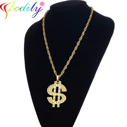 Golden Plated Hip Hop Rock Necklace Stainless Steel US Dollar Money Sign Pendant Necklace Mens Women Jewellery Gift