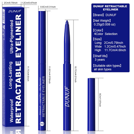 DUNUF 4-Color Longwear Eyeliner Pen – Waterproof & Smudge-Proof Formula for Precise, All-Day Definition