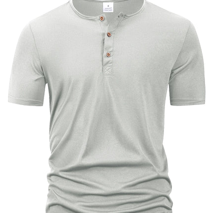 Summer Men Henley Collar T-shirts Button Slim Casual Male Solid Color Short Sleeve Men Sports T-shirt Polo shirt Tops