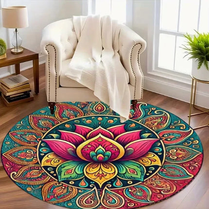 Lotus Shaped Printed Circular Floor Mat Carpet Cushion Yoga Meditation Cushion Circular Carpet Home Decoration
