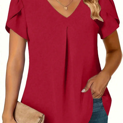 Plus Size 0XL-5XL Women V-neck Fashion Solid Color Shirt Blouse Ladies Casual Loose and Simple Long Sleeved Shirt