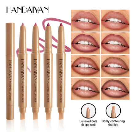 HANDAIYAN Double-Head Waterproof Lip Liner Pen Coffee Brown Outlines Lip Shape Full Lip Contour with Silicone Brush