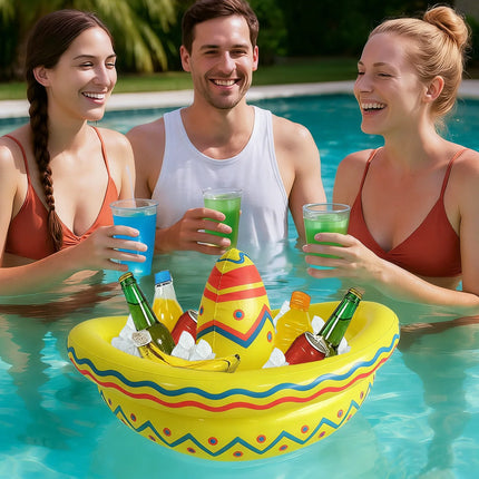 PVC Inflatable Wide Brimmed Hat Ice Bucket Retro Swimming Pool Floating Chilled Beverage Inflatable Bucket Outdoor Water