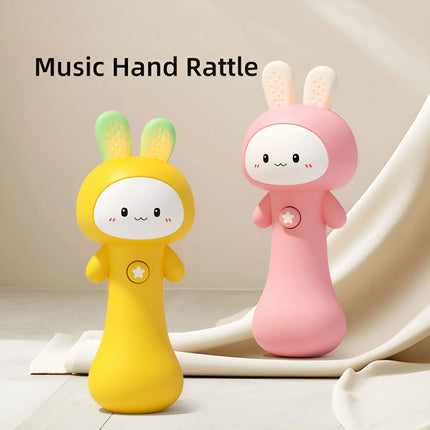 Cartoon Music Bell Toy, Rabbit Sand Hammer, Multi-Functional Soothing Sound and Light Toy