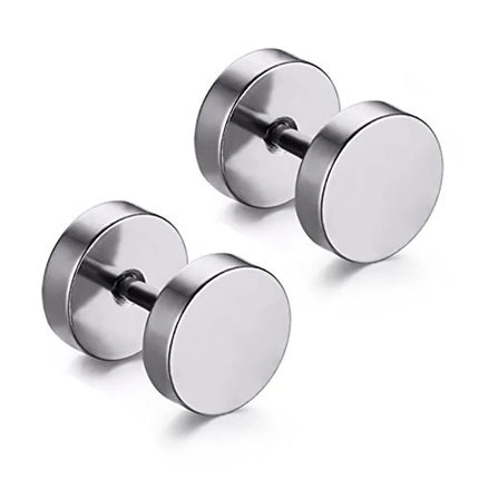 2Pcs/1Pair Gothic Stainless Steel Screw Dumbbell Stud Earrings For Women/Men Hip Hop Rock Hypoallergenic Punk Jewelry