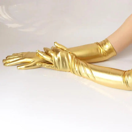 Adult Long Patent Leather Cosplay Gothic Style Nightclub Performance Gloves Halloween Costume Accessories Sexy Tight 【AliS8】