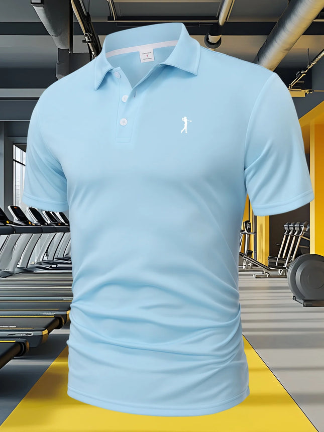 New men's short-sleeve summer polo shirt with a button-down collar, quick-drying and breathable, casual and sporty T-shirt,