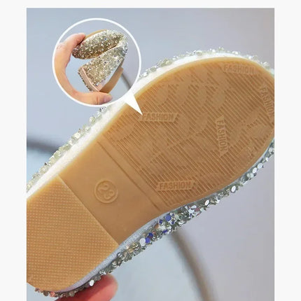 Children's 2025 new single shoe girls' fashion show sequined crystal shoes baby Baotou fashionable soft soled princess shoes