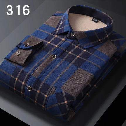 Thickened Fleece Men's Casual Shirt Warm Plaid Set Winter Wear Comfortable Breathable Fashionable Chinese Brand Clothing