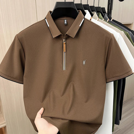 Men's Contrasting Striped Lapel Short Sleeved T-shirt, Summer Dad Outfit, New Cool POLO Top