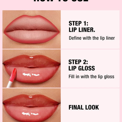 2pcs/Set Smooth Lip Liner+Lip Gloss Set Waterproof Liner Lip Combo Makeup, Long-Lasting Moisturizing Makeup Plump
