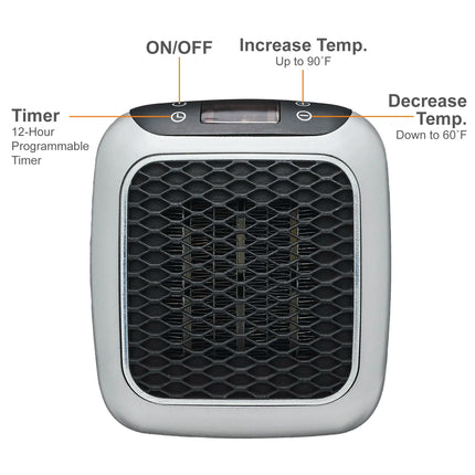 Portable Electric Heater Wall Outlet Small Space Heater with Adjustable Thermostat, Programmable 12-Hour Timer, Auto Shut Off