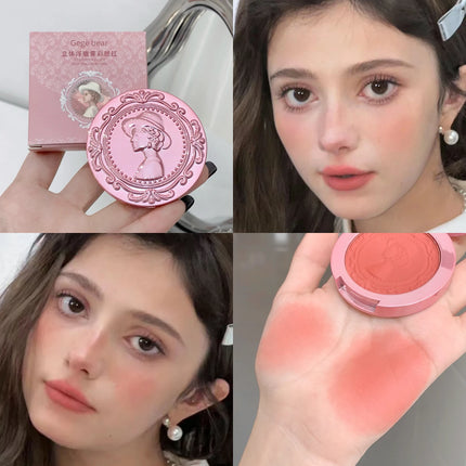 3D Embossed Girl's Blush Press Powder Nude Natural Matte Orange Brown Face Check Contouring Blusher Rouge Makeup Blush Palette
