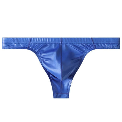 Men's Stretch Imitation Leather G-String Sexy Bugle Pouch T-Back Thong Korean Youth Solid Mid Waist Underwear Lingerie Parties