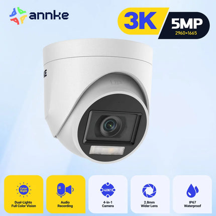 ANNKE 5MP Analog HD Camera Smart Light Video Surveillance Cameras 5MP Bullet 2.8 mm Indoor Outdoor Weatherproof Security Cameras