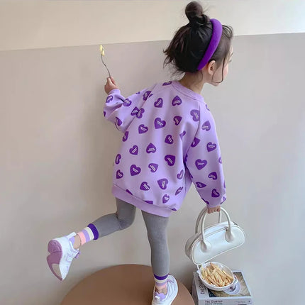 Girls Long Sleeved Sweatshirt Spring Girl Fashion Pullover 3-10 Years Old Children Love Printed Top Kid Casual Sportswear