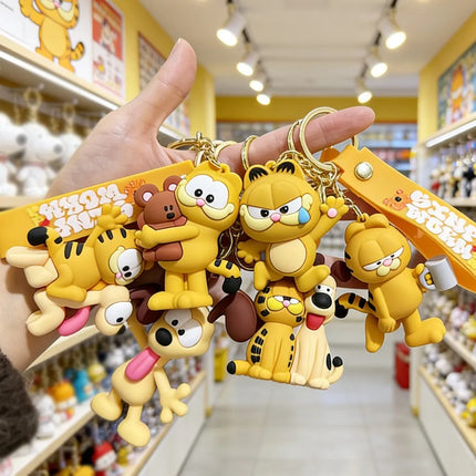 Garfield 3D Silicone Keychain Set Cartoon Cat Figure Bag Charm Backpack Pendant Milk Cup Teddy Bear Decor Daily Birthday Gift