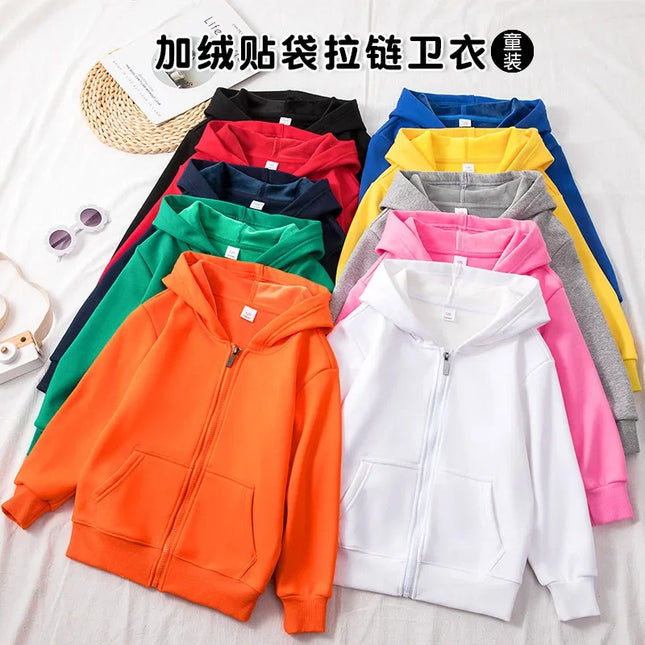 Fashion Brand Solid Color Hooded Sweatshirt 2025 Spring and Fall Solid Color Zip-up Cardigan Retro Top Trend for Boys and Girls
