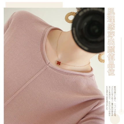 2023 Autumn/Winter Women's New Pullover Casual Solid 100% Cotton Knitted V-Neck Loose Sweater Fashion Soft Breathable Top