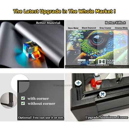 2026 ALR Black Diamond Fixed Frame Projection Screen 1CM Ultra Narrow Bezel Ambient Light Rejecting 4K 8K 3D HD Normal Projector