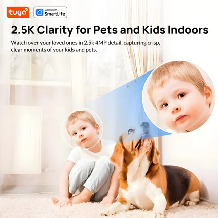 Tuya Smart 2.4G 4MP Indoor Camera,2.5K Security Camera for Baby Monitor,PTZ Wifi Cameras for Home Security,Pet Camera-USB