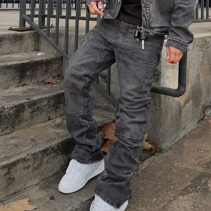 Bootcut Jeans Denim Pant Men Vintage Washed Distressed High Waist Cargo Trousers Y2k Streetwear Work Casual Spliced summer 2026