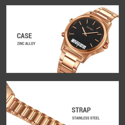 SKMEI 2120 Digital Quartz Watch for Men Waterproof Sport Dual Display Stainless Steel Mens Wristwatches Alarm Clock Reloj Hombre
