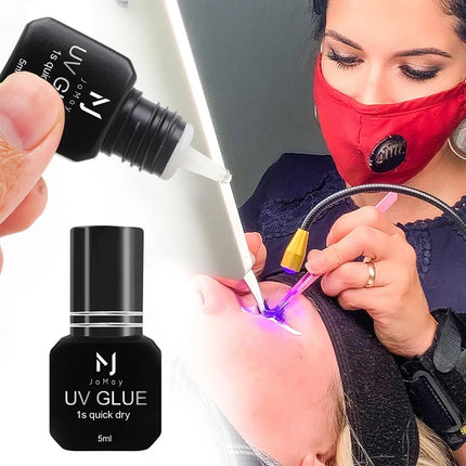 JOMAY UV Glue for Eyelash Extension Glue 0.1s Fast Drying Strong Hold Low Odor Non-Irritating Adhesive for Salon Lash Techs