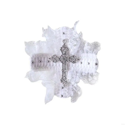 77HE Lace Crosses Hairclip Dark Hair Clip Headwear Crosses Hair Clip Balletcore